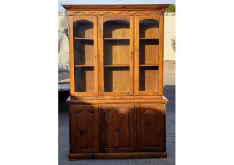 Solid Pine China Cabinet Display Hutch Curio Dining Kitchen